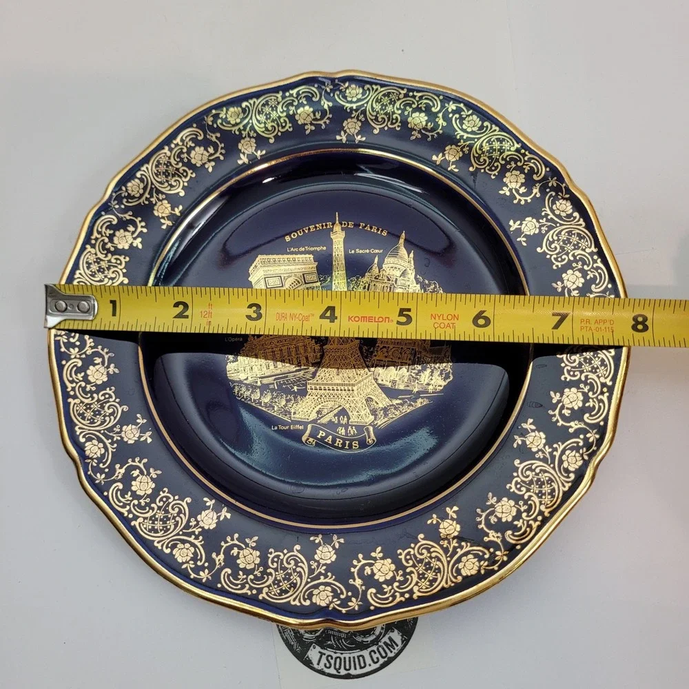 Florance Limoges Souvenir de Paris Plate Cobalt Blue Gold Gilt French Porcelain